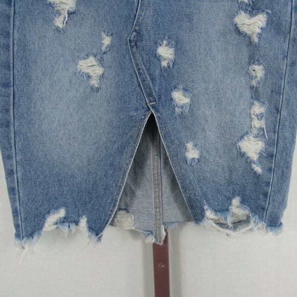 Vervet XS Distressed High-Waisted Skirt with Front Slit Knee Length Midi Frayed - Picture 3 of 6